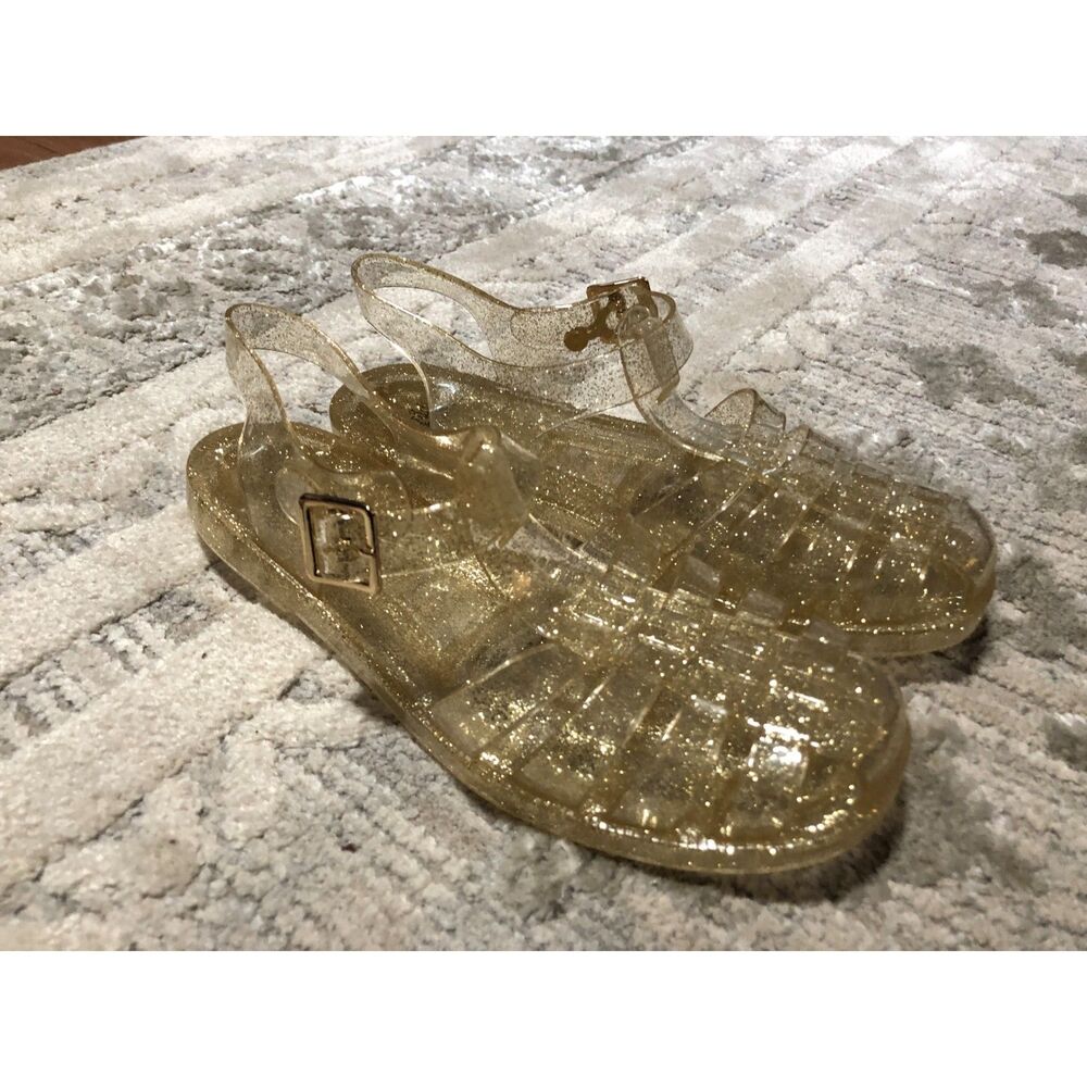 Clear/Gold Glitter Jelly Woman's Sandals Size 6 NEW